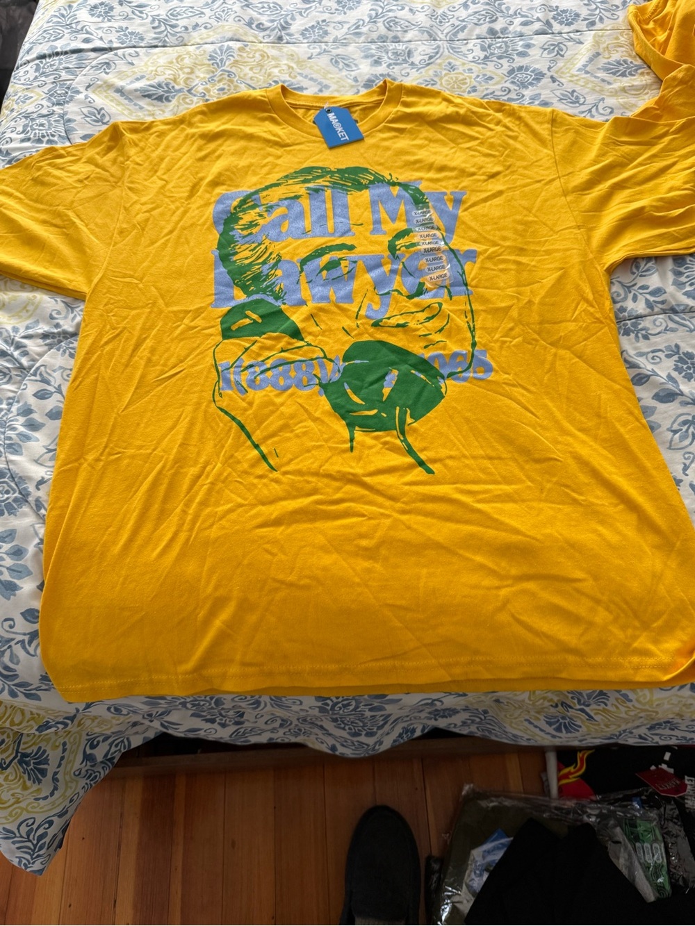 Market Studios Men's Yellow Graphic Short Sleeve Tee - 'Call My Lawyer' Print
